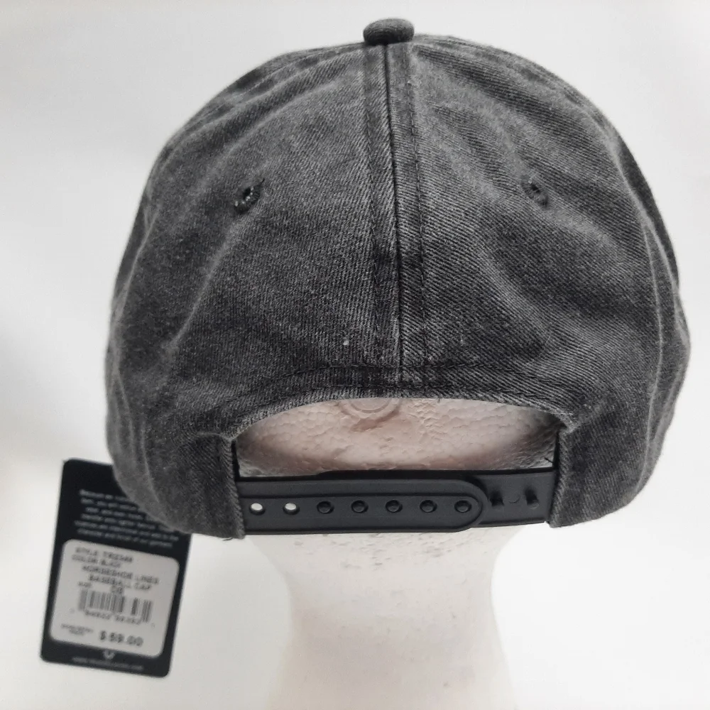 True Religion Embroidered Relaxed Cotton Snapback Hat Cap Black Garment Washed
